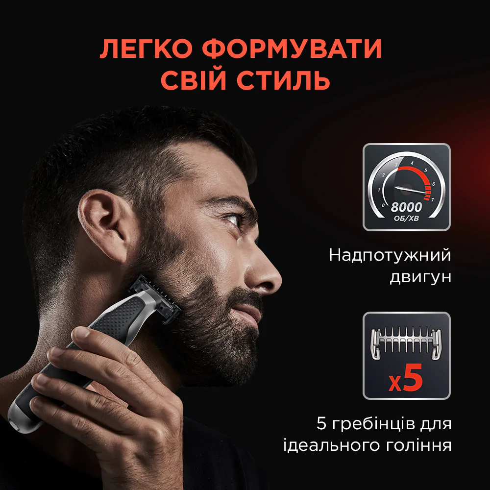 Тример для бороди та вусів Rowenta Formula 1 (8 в 1) TN604MF0